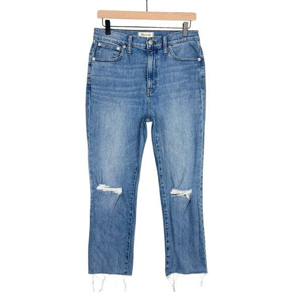 Madewell Slim Boyjean Womens 27 High Rise Straight Raw Hem Crop Elkhart Wash - Picture 1 of 8